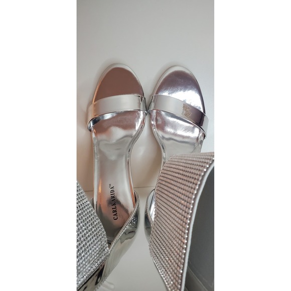 Carlkarida Silver Metallic Rhinestone Ankle Cuff Stiletto Sandals Womens 10 - Picture 3 of 8